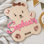 Girl teddy bear nursery sign with personalized Sophia's name and ROOM engraving