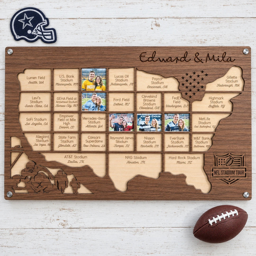 Personalized football stadium photo map for sports fans