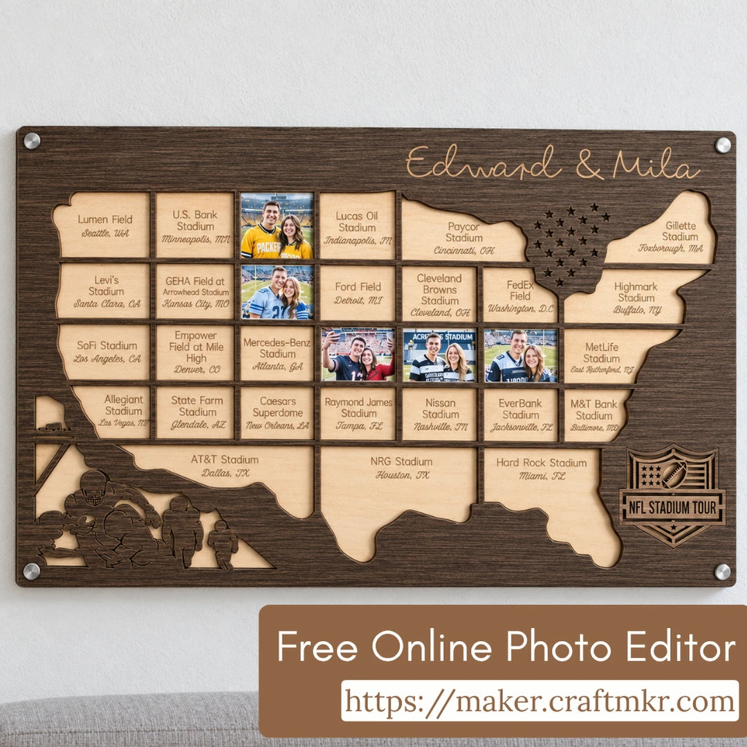 Personalized football stadium photo map for sports fans