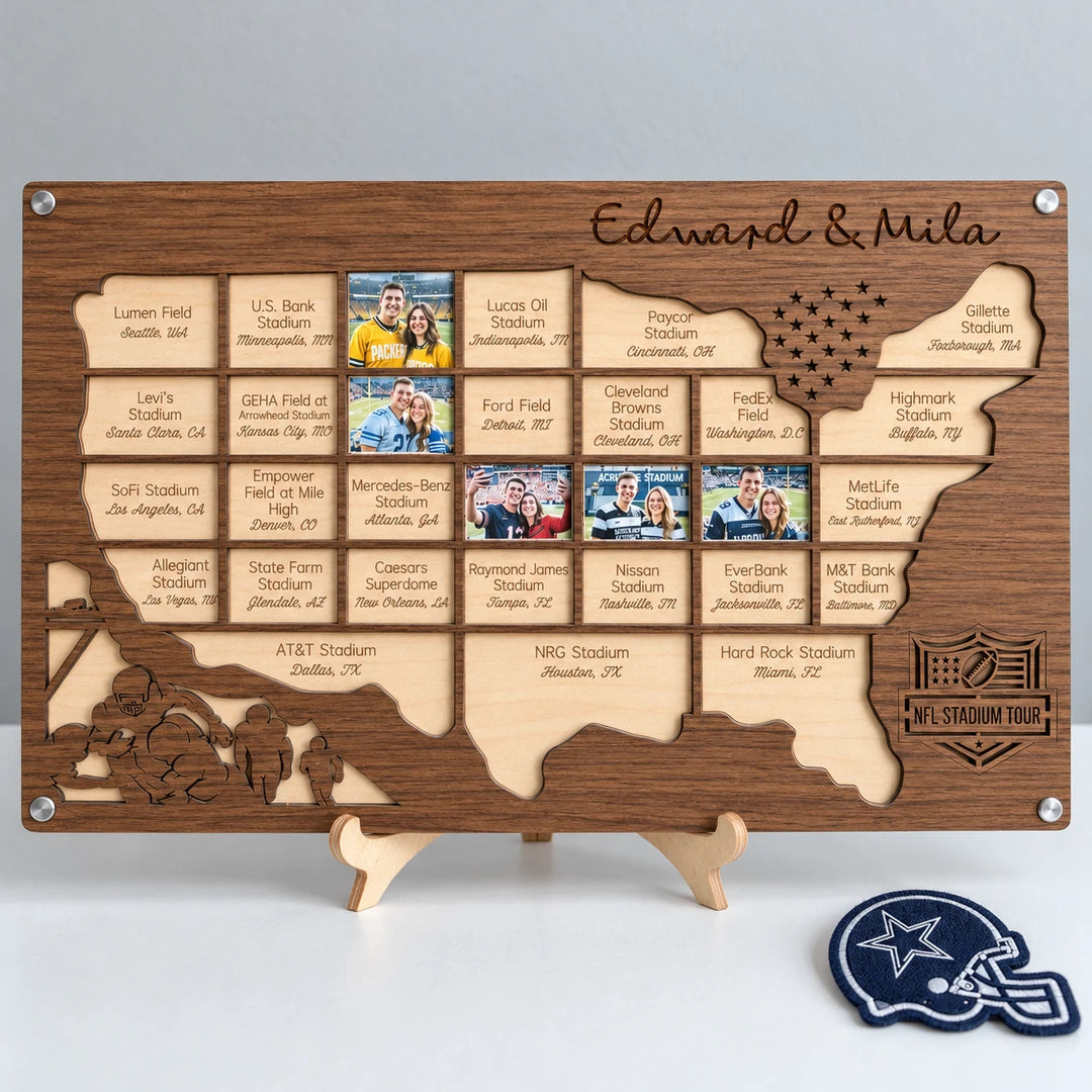 Personalized football stadium photo map for sports fans