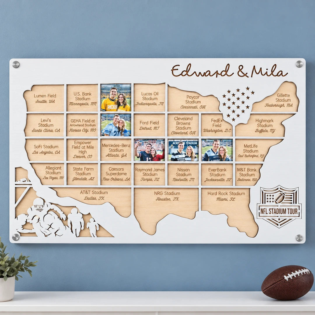 Personalized football stadium photo map for sports fans