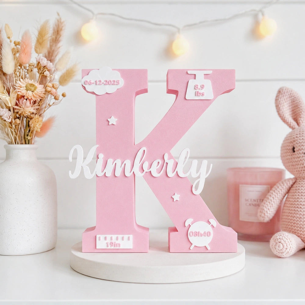 Freestanding Baby Letter with Birth Stats