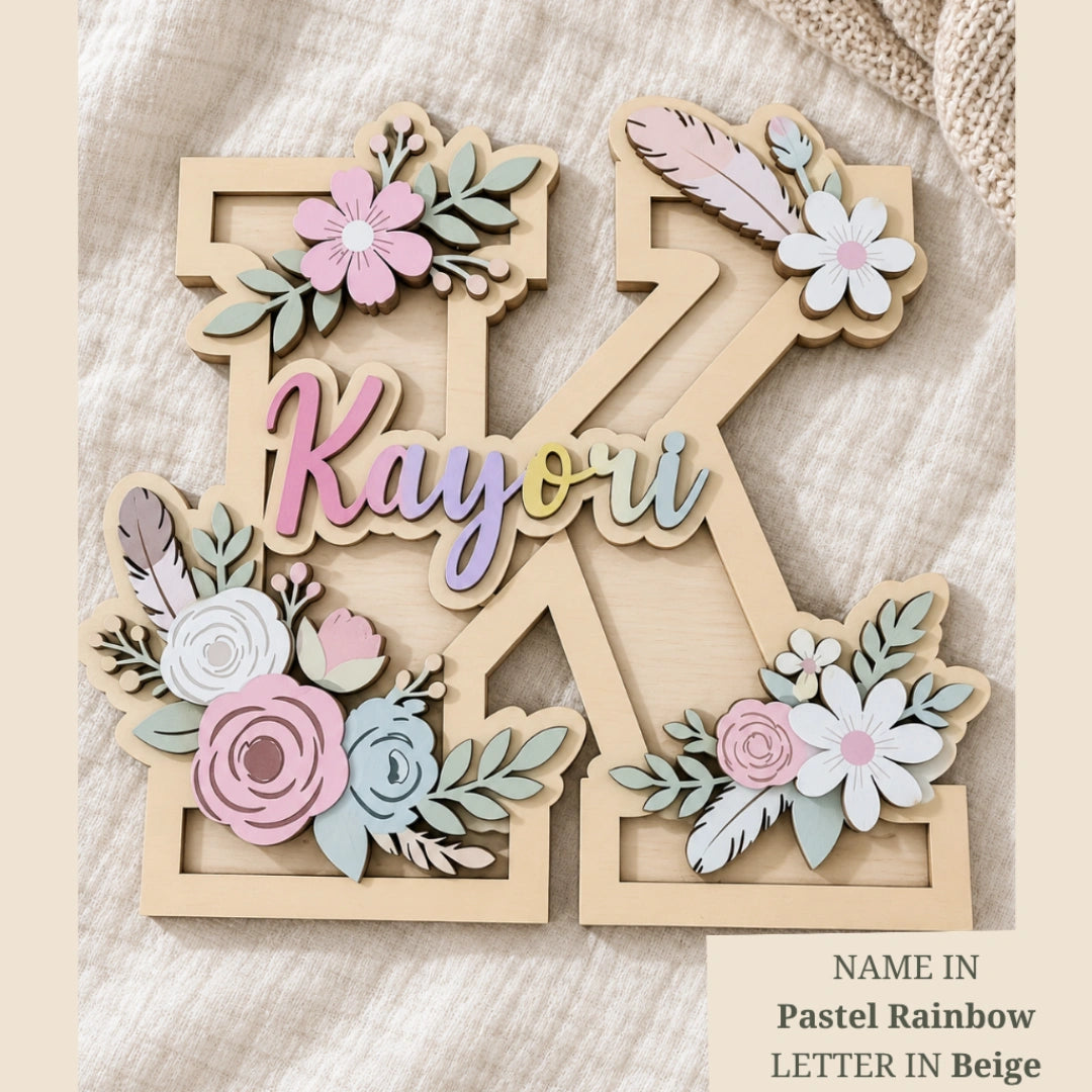 Floral Baby Name Door Sign with Initial
