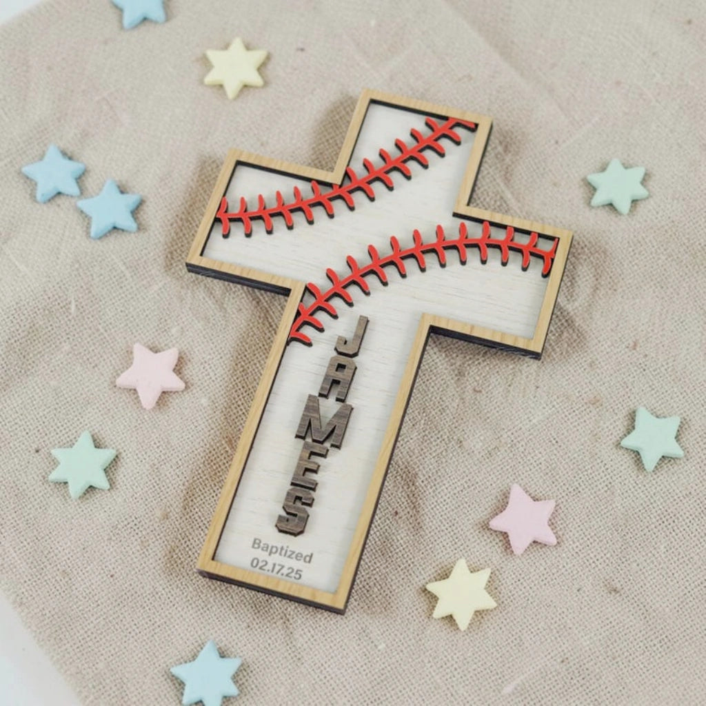 Custom Baseball Themed Baptism Cross