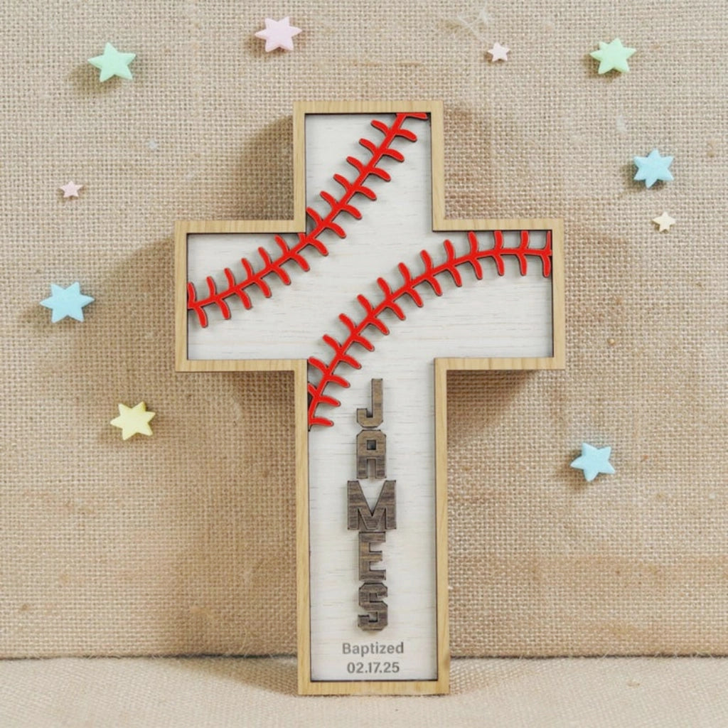 Custom Baseball Themed Baptism Cross