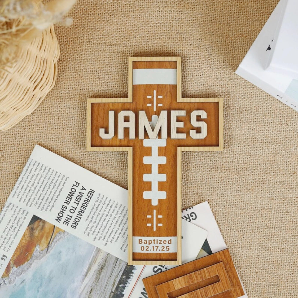 Custom Football Themed Baptism Cross