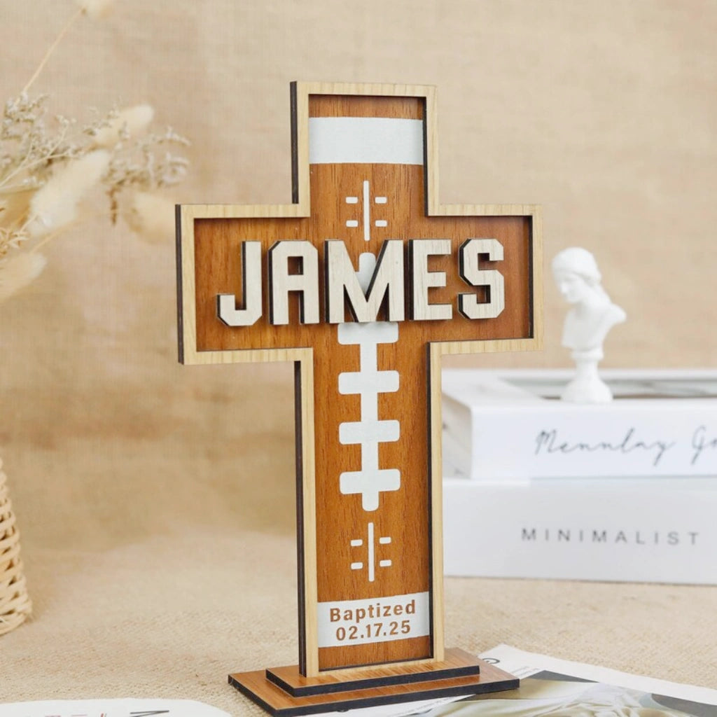 Custom Football Themed Baptism Cross