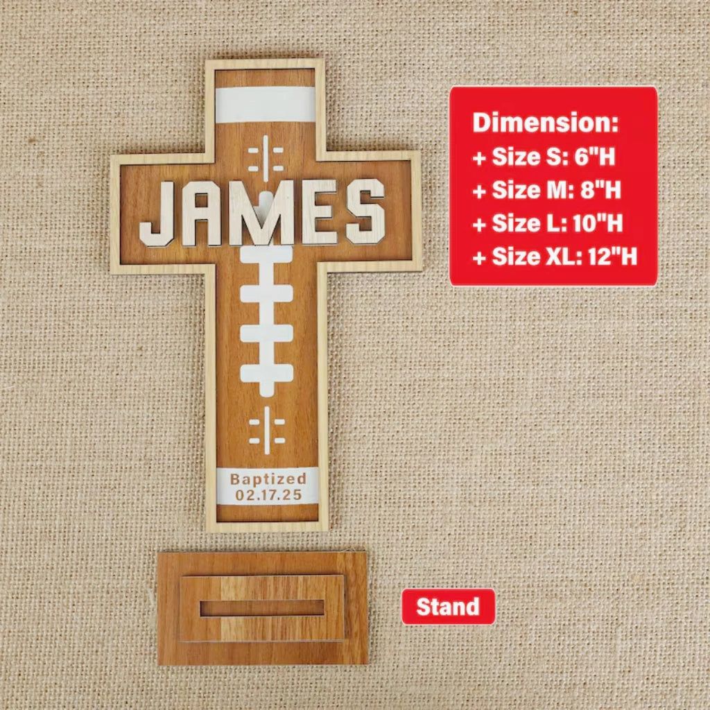 Custom Football Themed Baptism Cross