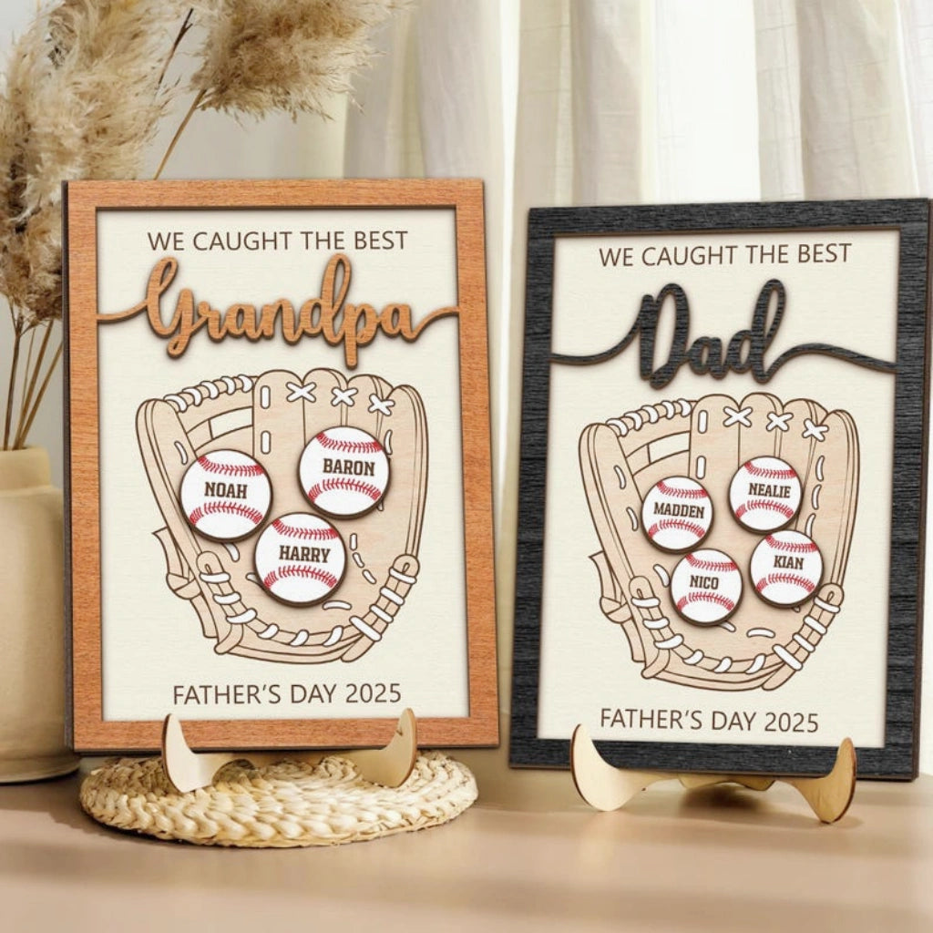 Baseball Dad With Kids Name Sign