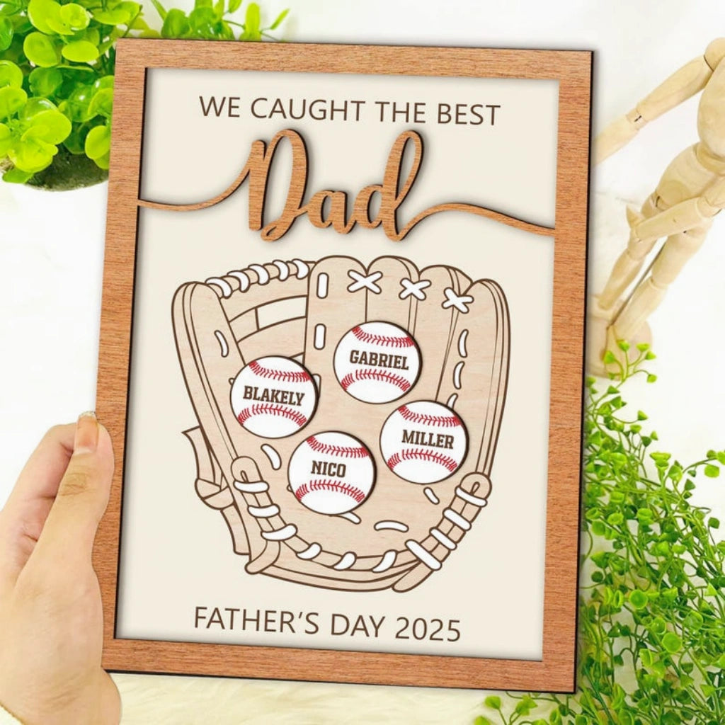 Baseball Dad With Kids Name Sign
