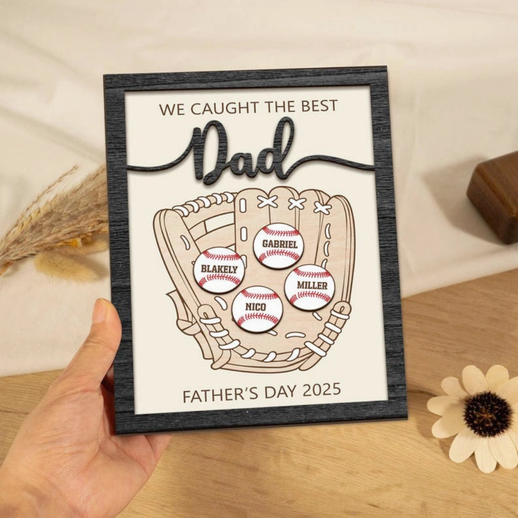 Baseball Dad With Kids Name Sign