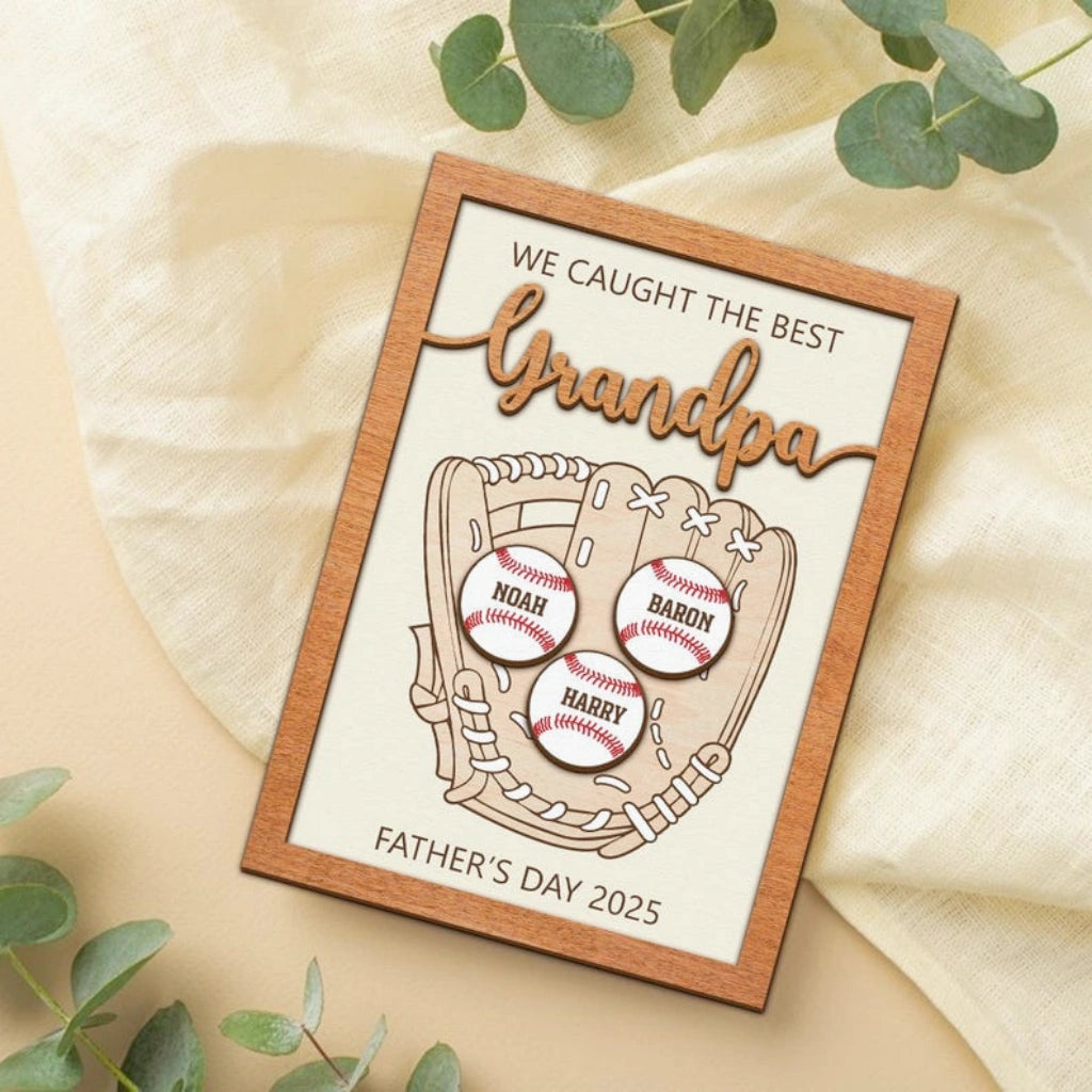 Baseball Dad With Kids Name Sign