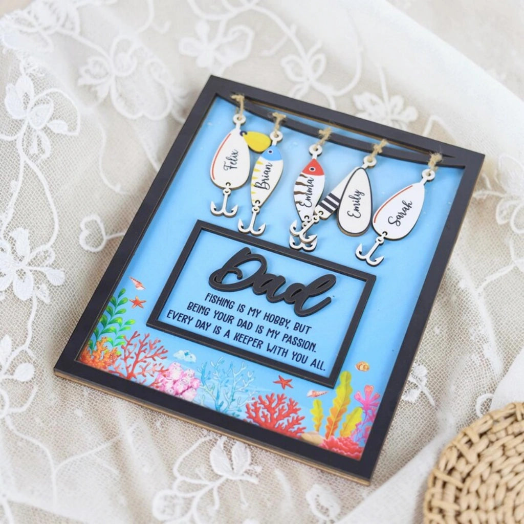 Fishing Dad Sign With Kids Names Hook