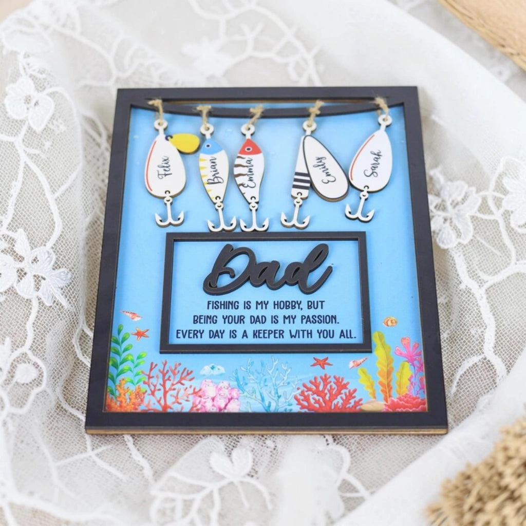 Fishing Dad Sign With Kids Names Hook