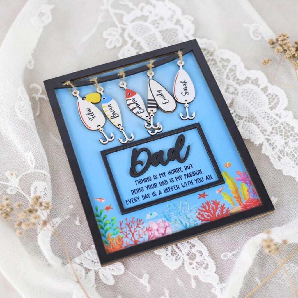 Fishing Dad Sign With Kids Names Hook