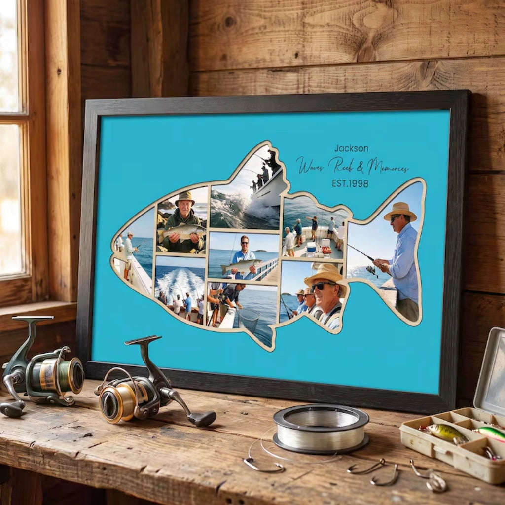 Custom Wood Fishing Photo Collage | Gift for Dad
