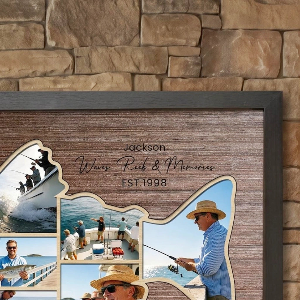 Custom Wood Fishing Photo Collage | Gift for Dad
