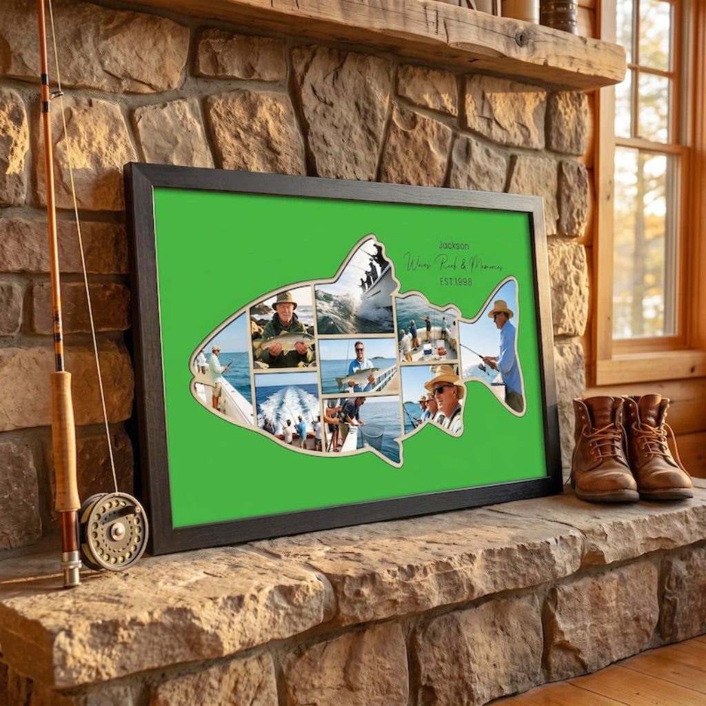 Custom Wood Fishing Photo Collage | Gift for Dad