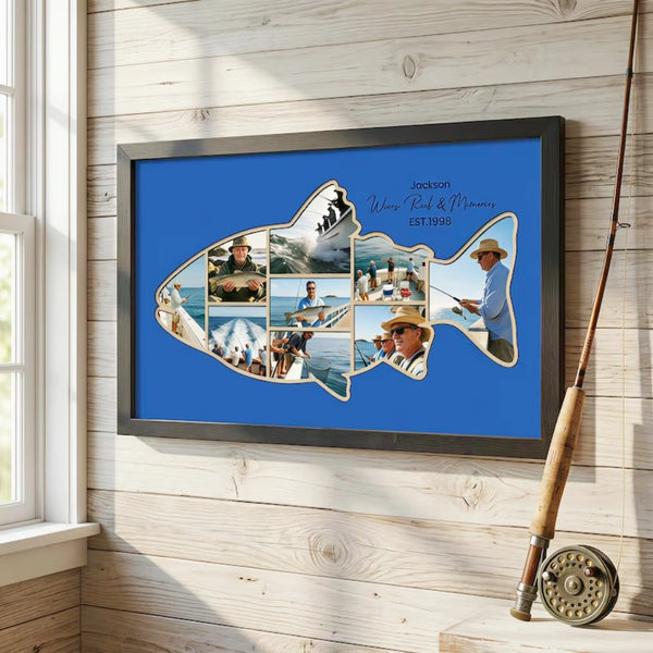 Custom Wood Fishing Photo Collage | Gift for Dad