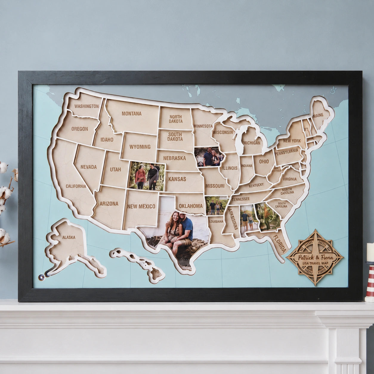 Personalized Wooden USA Photo Map with Frame