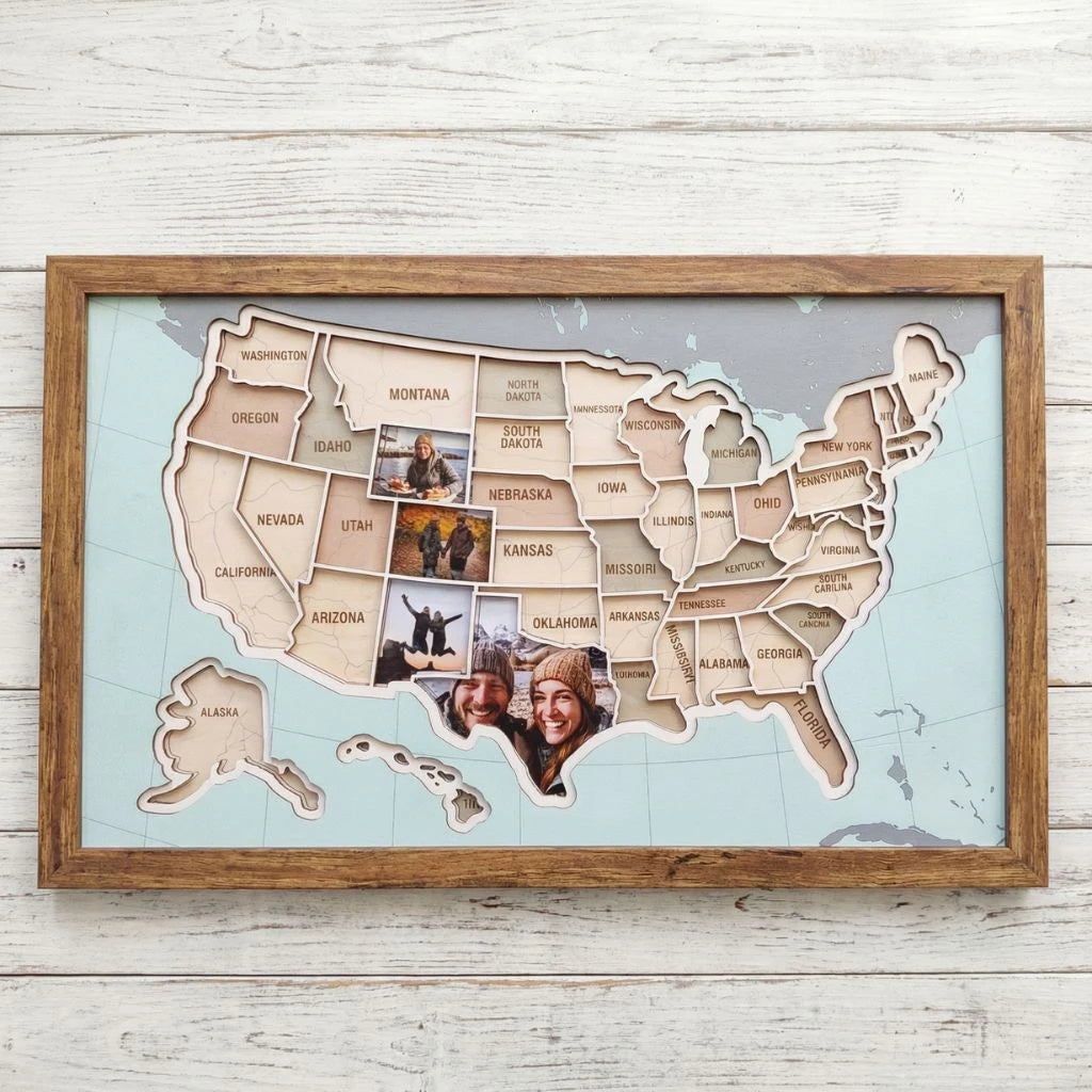 USA-Fotokarte aus Holz