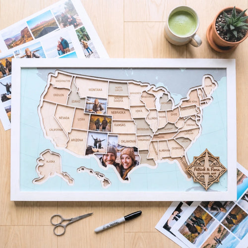 Personalized Wooden USA Photo Map with Frame
