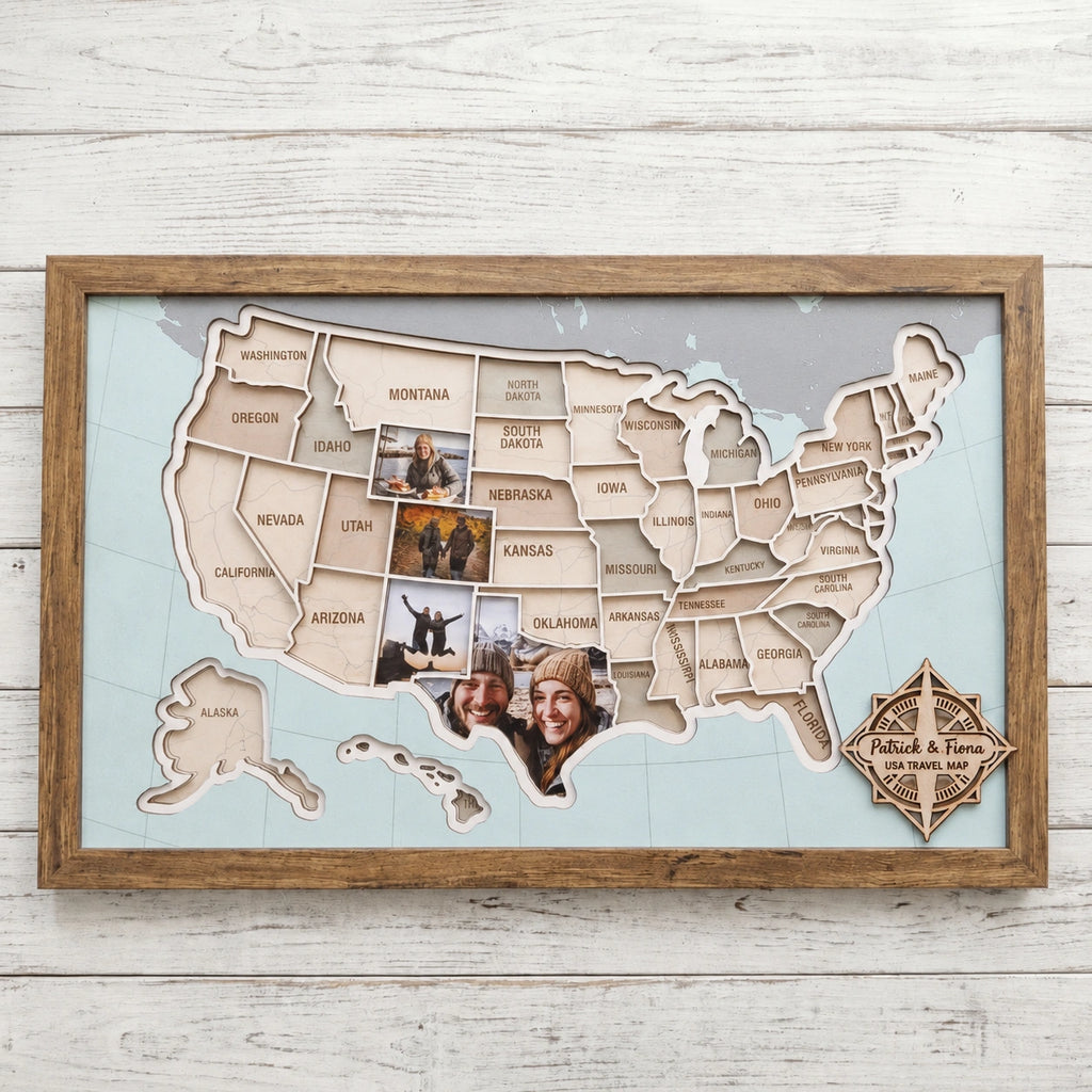 Personalized Wooden USA Photo Map with Frame