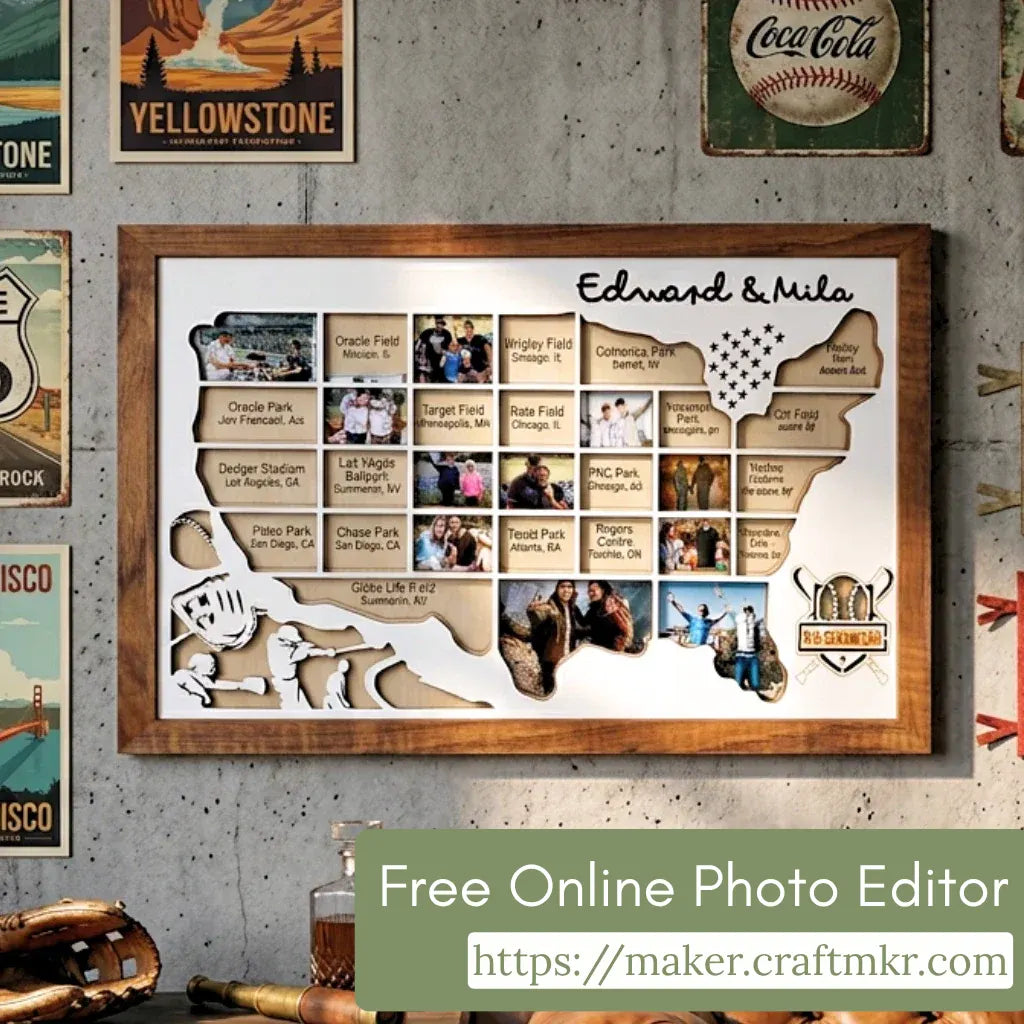 Personalized baseball stadium photo map for sports fans