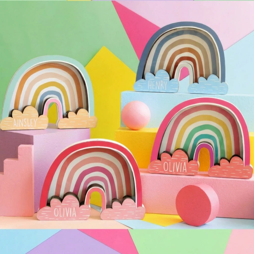 Rainbow Wooden Piggy Bank | Customizable