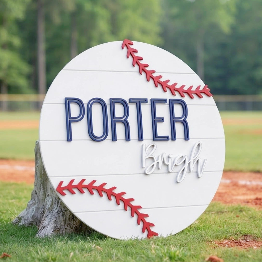 3D Baseball Nursery Round Plaque