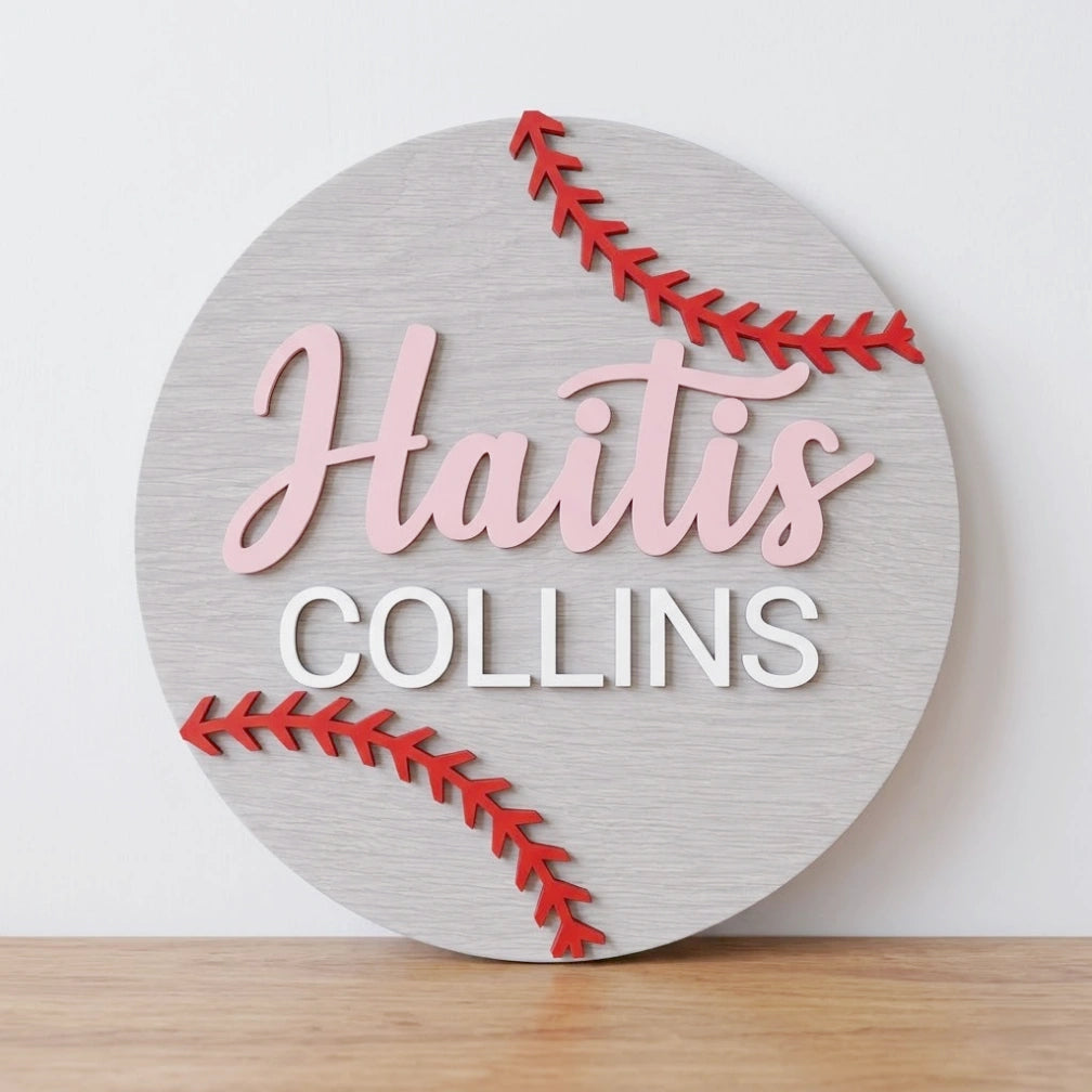 3D Baseball Nursery Round Plaque