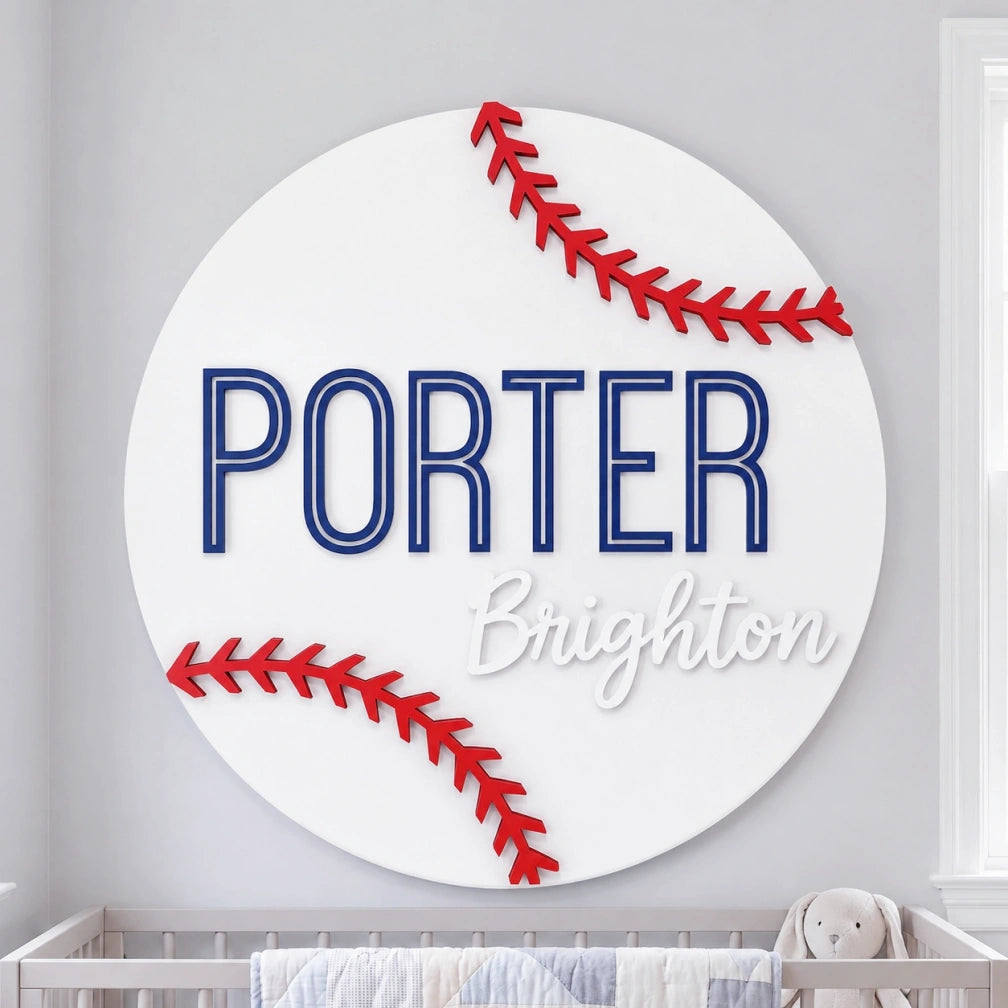 3D Baseball Nursery Round Plaque