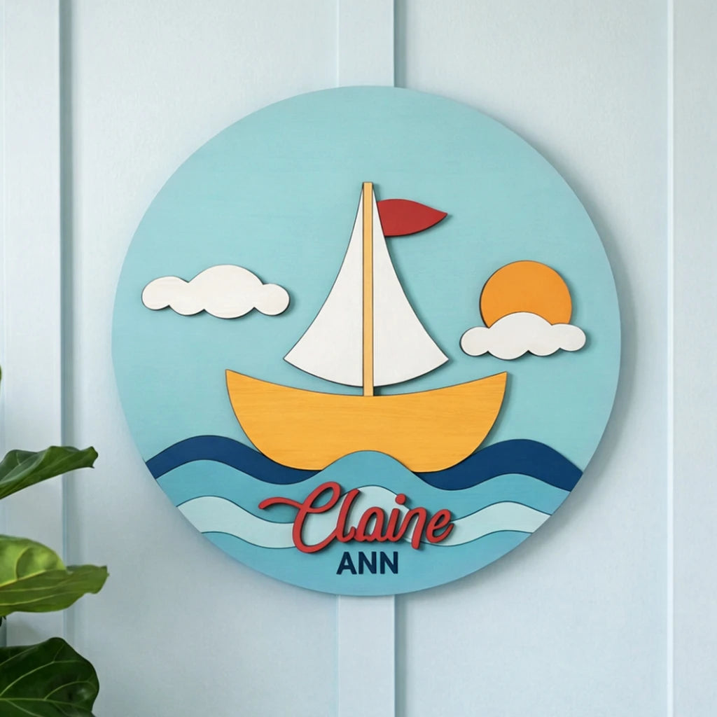 Coastal Sailboat Nursery Name Sign
