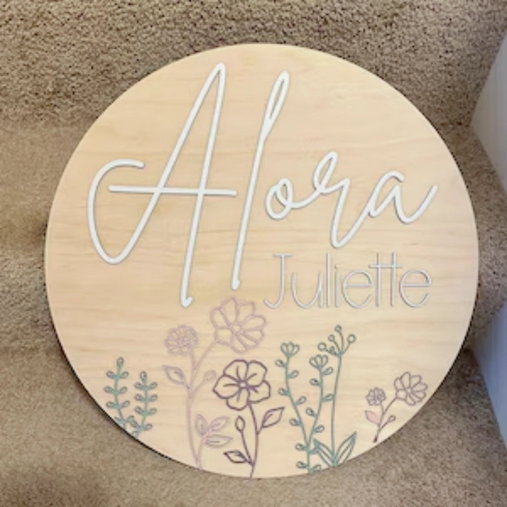 Floral Name Sign for Vintage Nursery