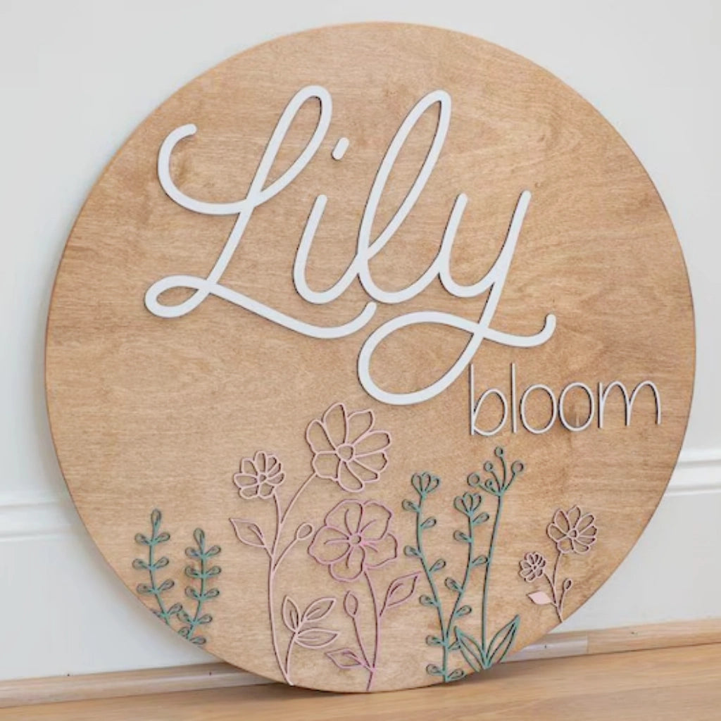 Floral Name Sign for Vintage Nursery