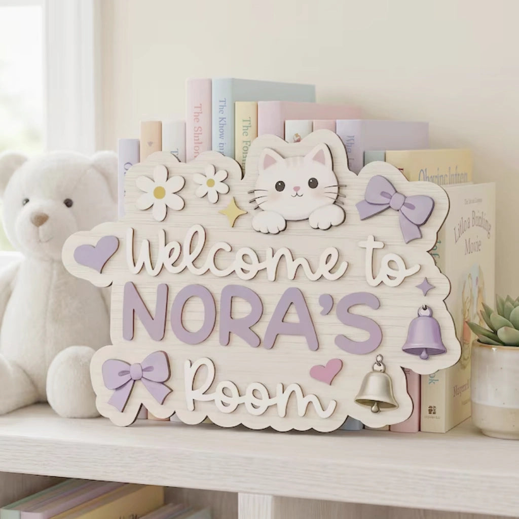 Welcome Door Sign for Girl's Room | Purple