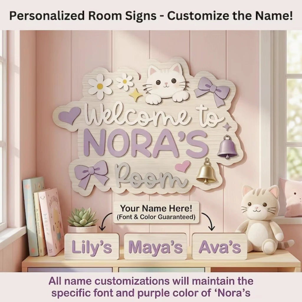 Welcome Door Sign for Girl's Room | Purple