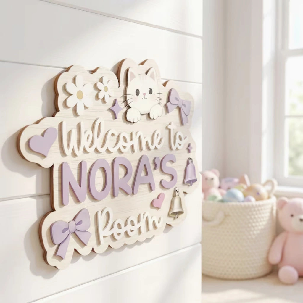 Welcome Door Sign for Girl's Room | Purple