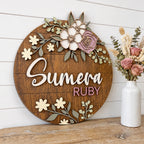 Floral Wooden Name Sign - Boho Decor