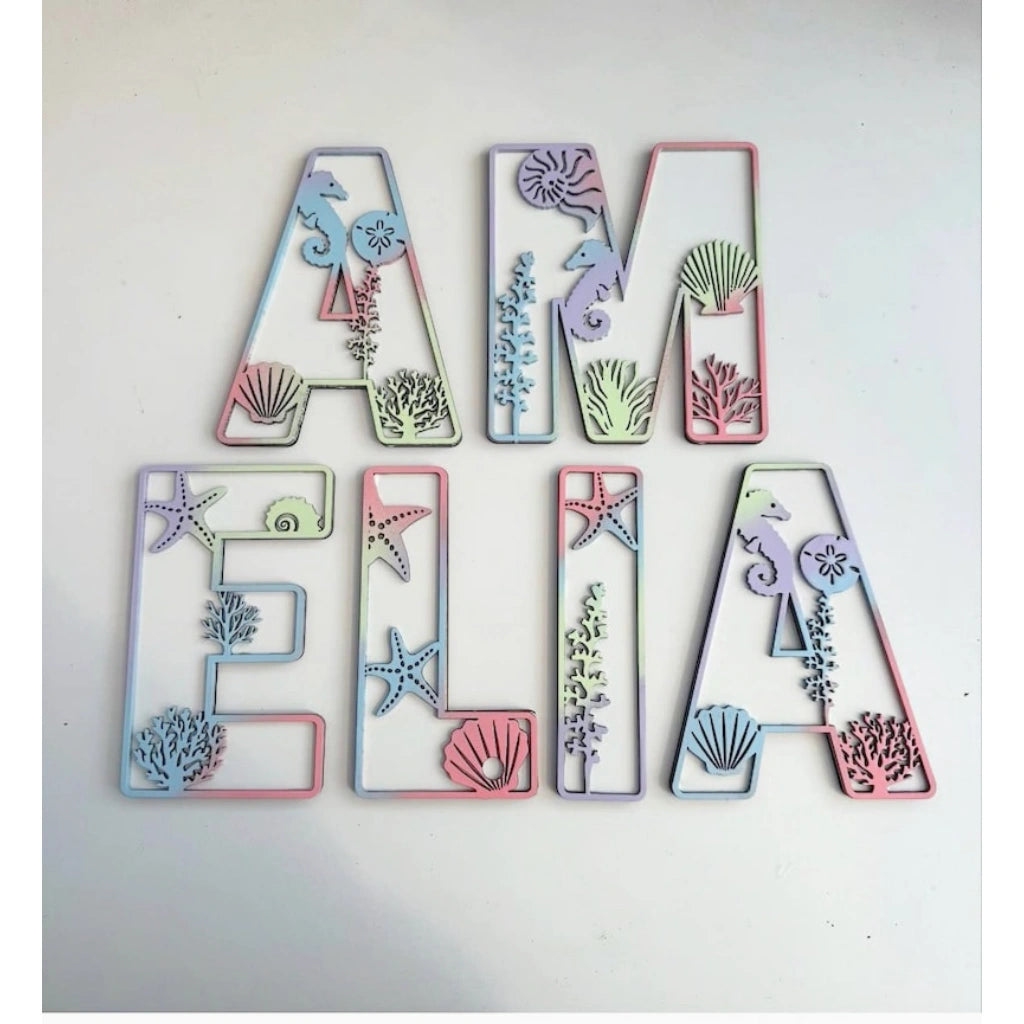 Mermaid Themed Initial Name Sign | Nautical Decor