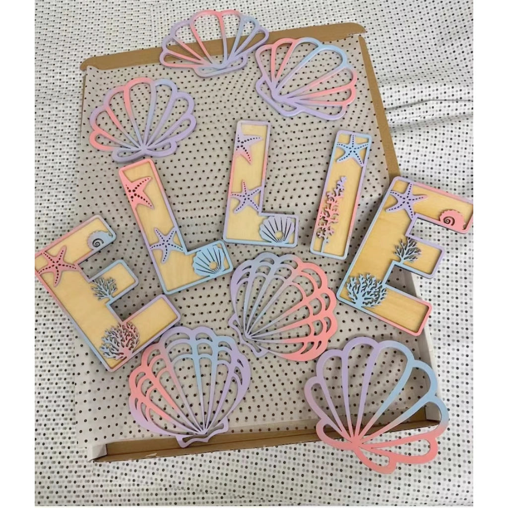 Mermaid Themed Initial Name Sign | Nautical Decor