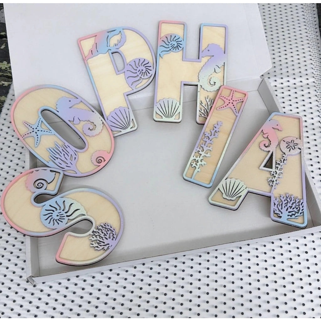 Mermaid Themed Initial Name Sign | Nautical Decor