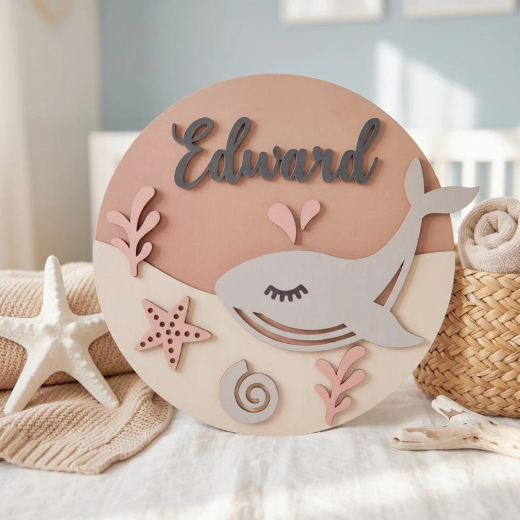 Whale Nursery Name Sign | Pink