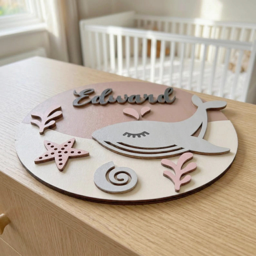 Whale Nursery Name Sign | Pink