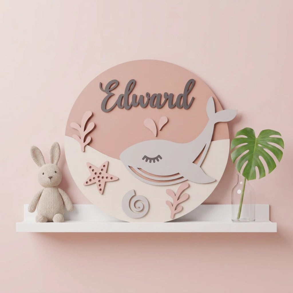 Whale Nursery Name Sign | Pink