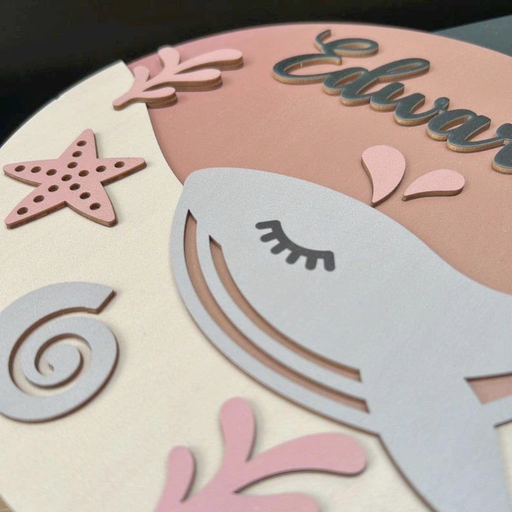 Whale Nursery Name Sign | Pink