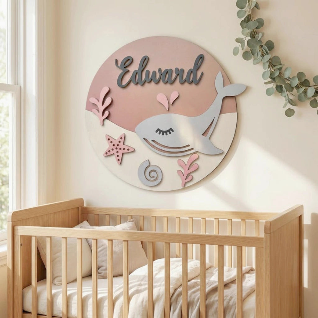 Whale Nursery Name Sign | Pink