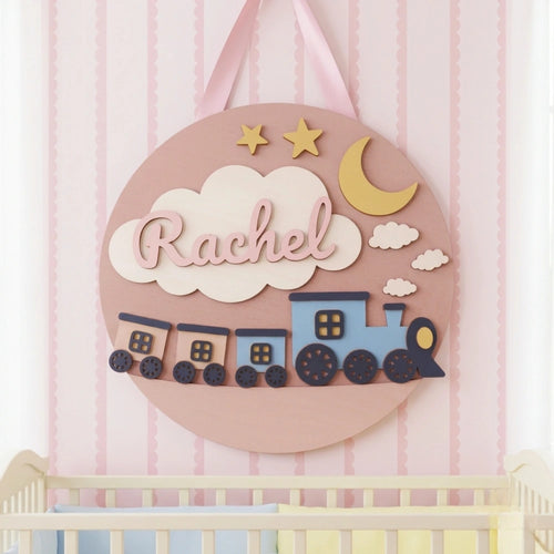 Moon & Stars Nursery Name Sign | Train