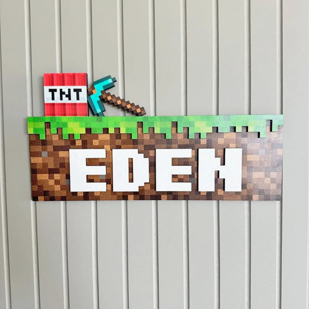 Minecraft Style Door Name Sign | Kids Room Decor