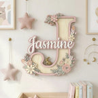 Floral Baby Name Door Sign with Initial